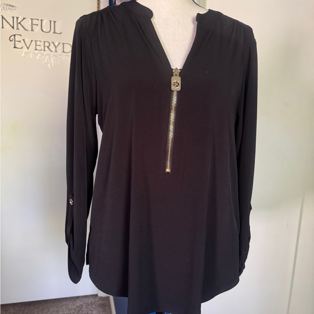 Michael Kors Black Zippered Long Sleeve Blouse